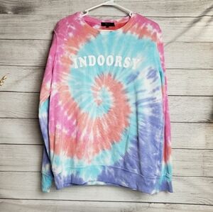 Modern Canvas Multi Color Tie Dye Indoorsy Sweatshirt Women Sz‎ Medium